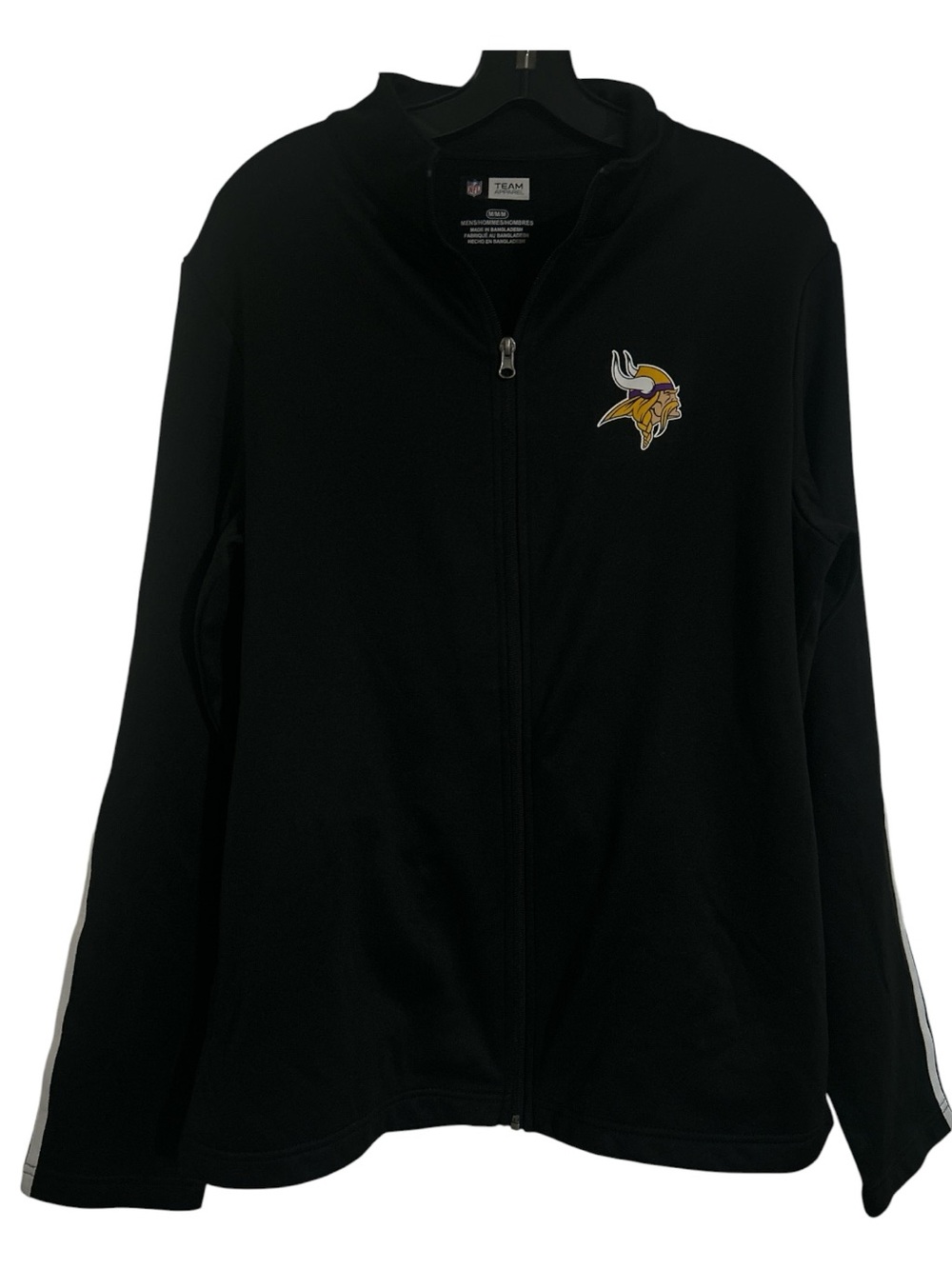 MInnesota Viking NFL Team Apparel Track Jacket Mens M Black White Arm Stripes